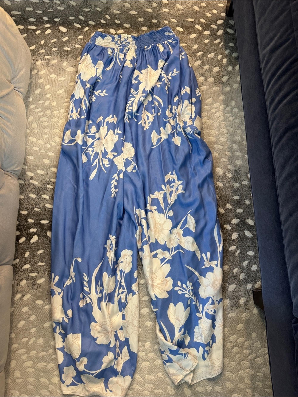 Anthropologie Blue Wide-Leg Floral Pants